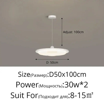 Modern cream geometric led ceiling lights with sleek circular white pendant design and adjustable height for bedroom lighting