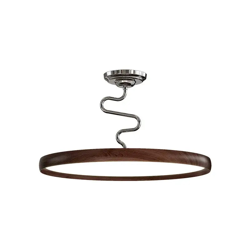 Modern cream style aluminum led chandelier featuring a dark wood ring and polished chrome spiral stem for living room decorbites cream style