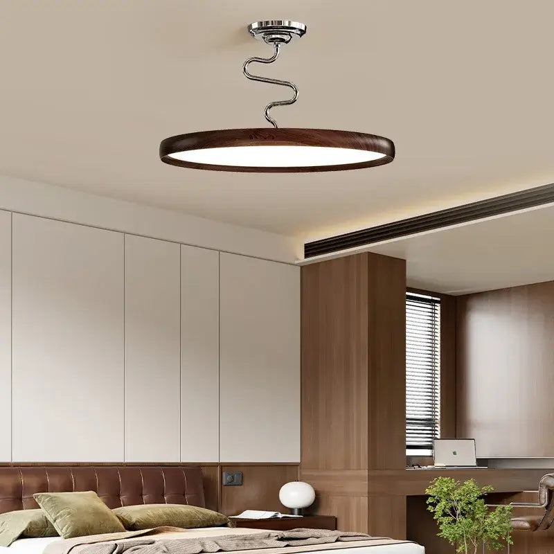 Modern cream style aluminum led chandelier with dark wood ring and chrome spiral stem for living room decorbites cream style