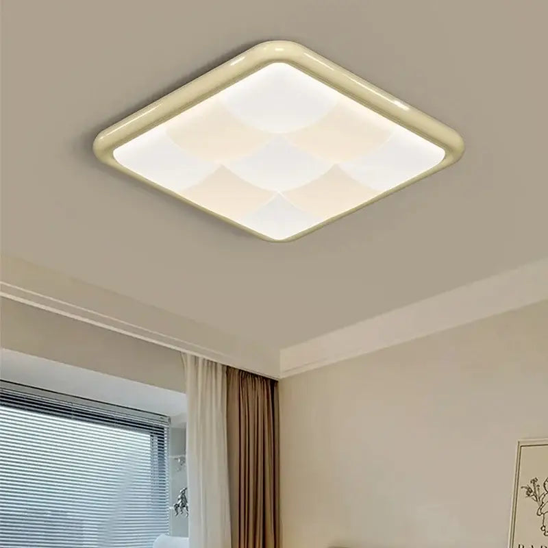 Cream style led ceiling lights with a cream-colored square panel featuring geometric decorbites cream style patterns and soft glow
