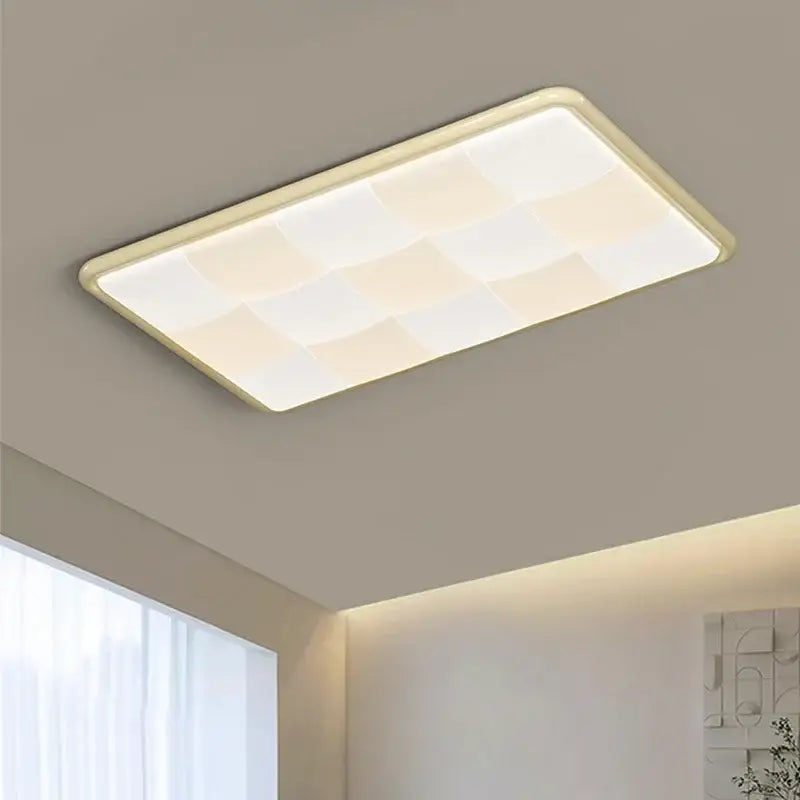 Rectangular cream style led ceiling light with geometric paneling and soft white illumination for modern living room decorbites ceiling lights