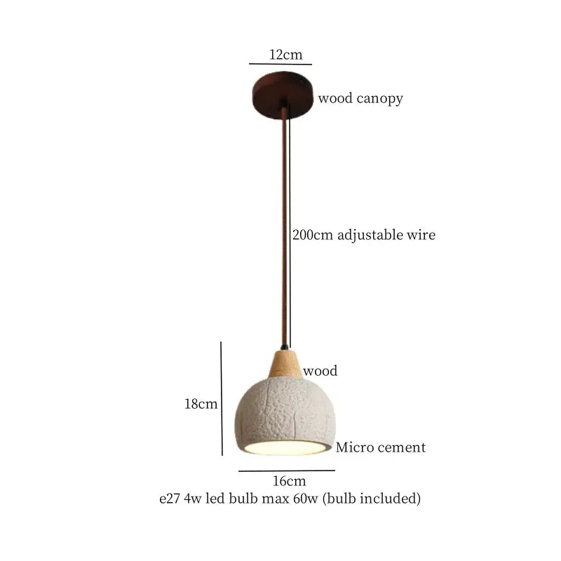 Modern cream textured glass bud micro cement pendant lamp with off-white shade and wooden canopy for bedroom decorbites bud micro