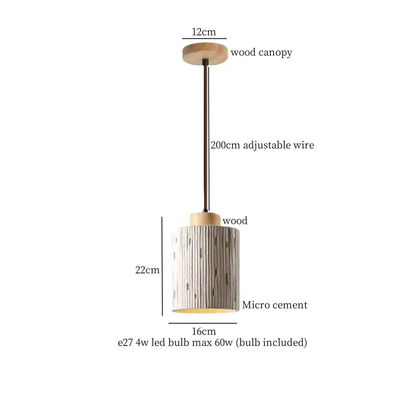 Modern cream textured glass bud micro cement pendant lamp with white micro cement body and wooden accents for bedroom decorbites bud micro