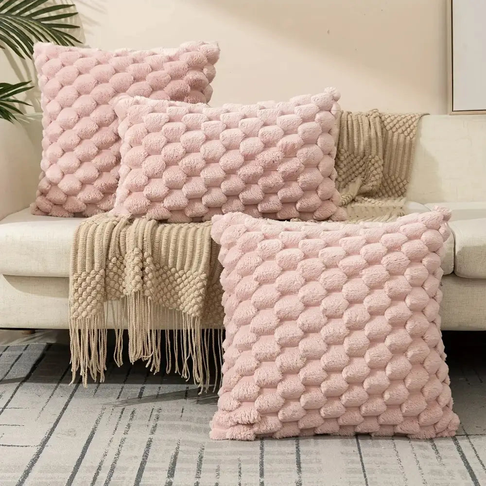 Modern cream decorative pillow covers with pink pom-pom texture for living room pillow decor