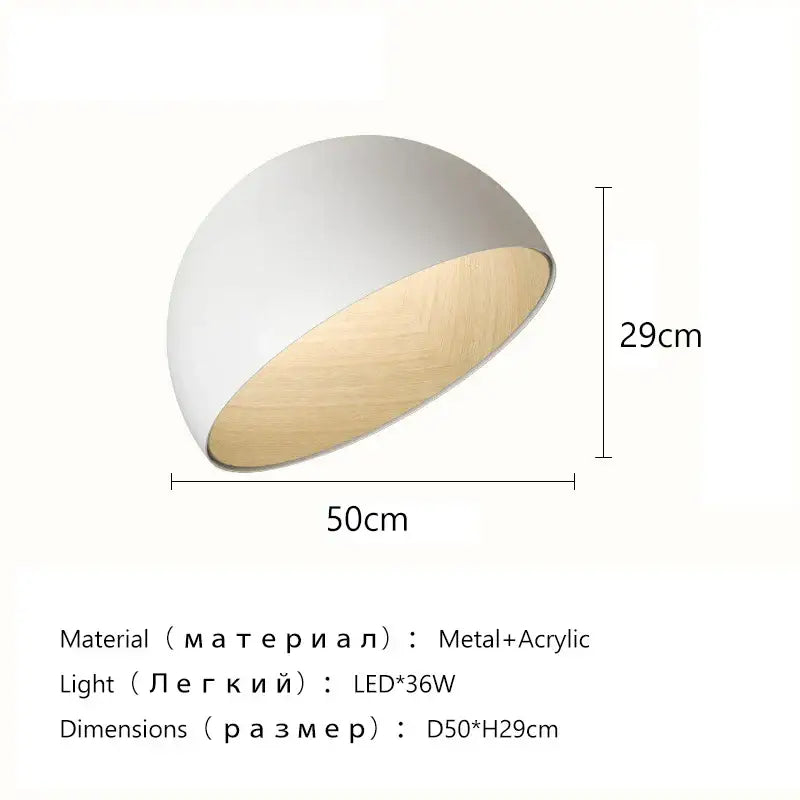 Modern cream wind led ceiling chandelier with a dome shape, white exterior, wood interior, metal and acrylic materials