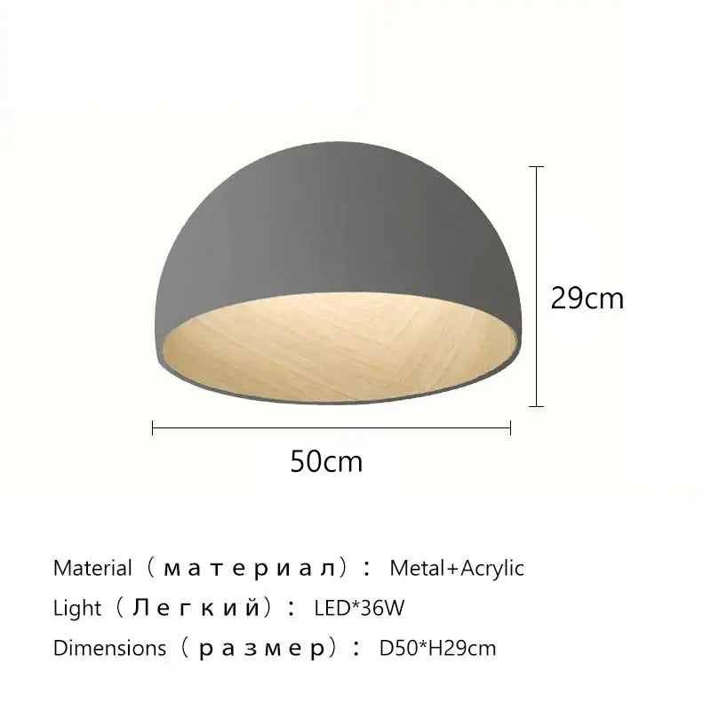 Modern gray dome ceiling chandelier with natural wood interior and metal-acrylic construction by decorbites cream wind led