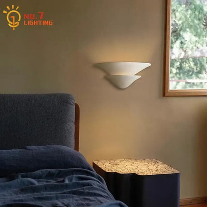 Modern cream wind wall lamp with umbrella design white ceramic layered glass sconce for bedroom lighting