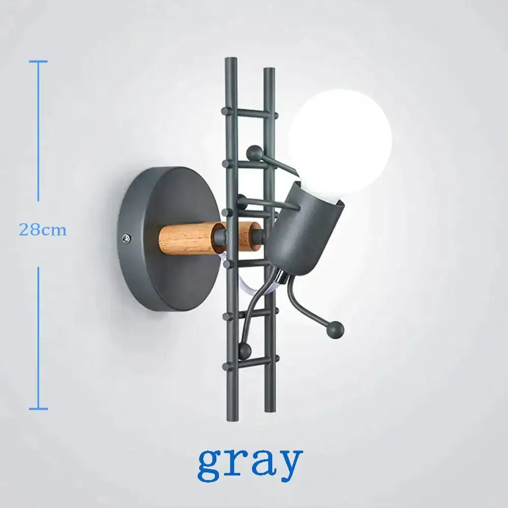 Modern creative minimalism gray metal wall sconce with ladder design and wooden accents for bedroom lighting