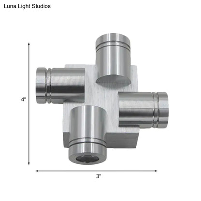 Silver metallic cross aluminum industrial fitting with four ports for modern cross aluminum wall mount lamp installation