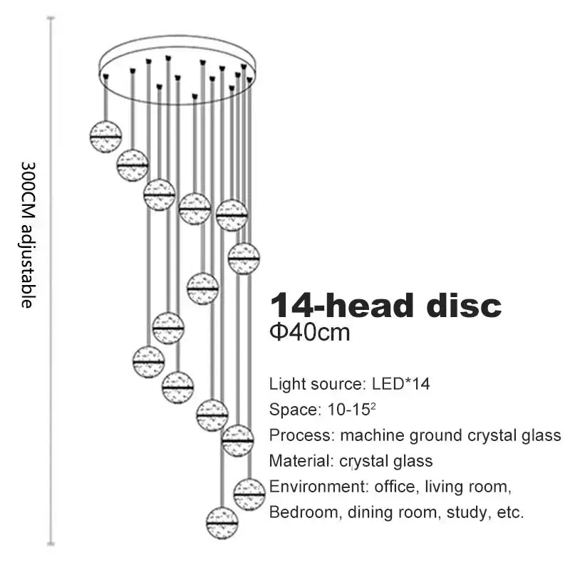 Modern crystal ball led chandelier with 14 heads and crystal glass spheres for living room decorbites crystal ball lighting