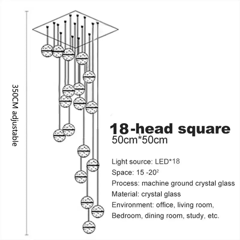 Modern crystal ball led chandelier with 18-head square crystal glass design for living room decorbites crystal ball lighting