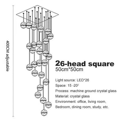 Modern crystal ball led chandelier with 26 crystal glass spheres suspended from diamond frame for living room decorbites decor