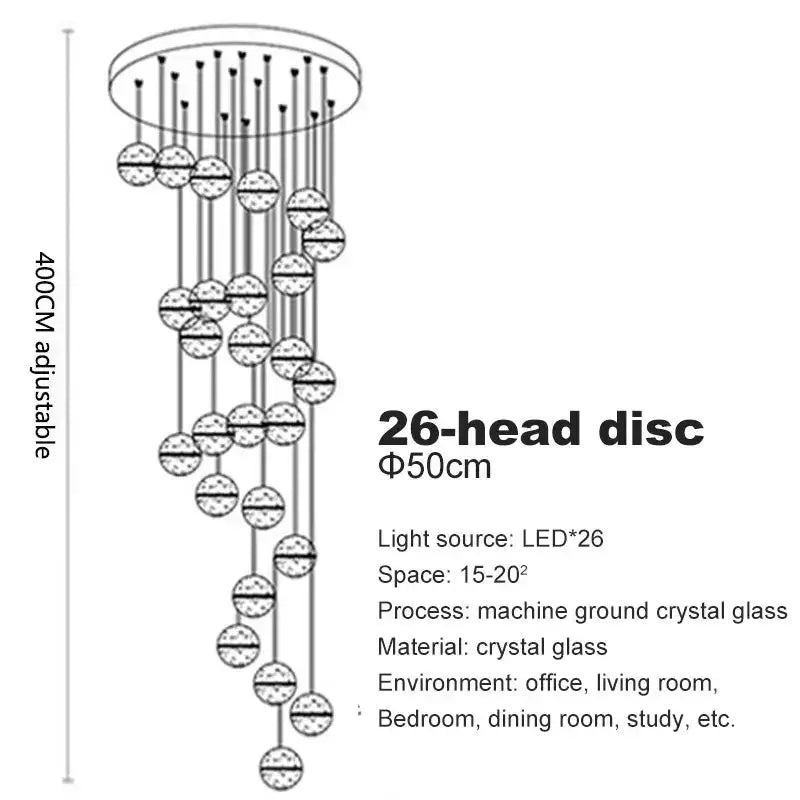 Modern crystal ball led chandelier with 26 crystal glass spheres and adjustable height for living room decorbites crystal ball