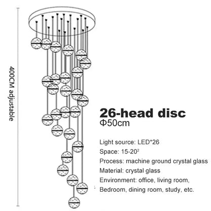 Modern crystal ball led chandelier with 26 crystal glass spheres and adjustable height for living room decorbites crystal ball