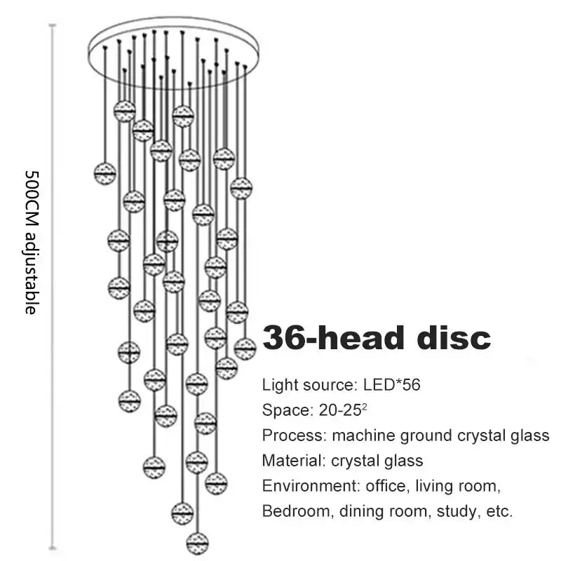 Modern crystal ball led chandelier with 36 machine ground crystal glass heads and 56 leds for living room decorbites decor