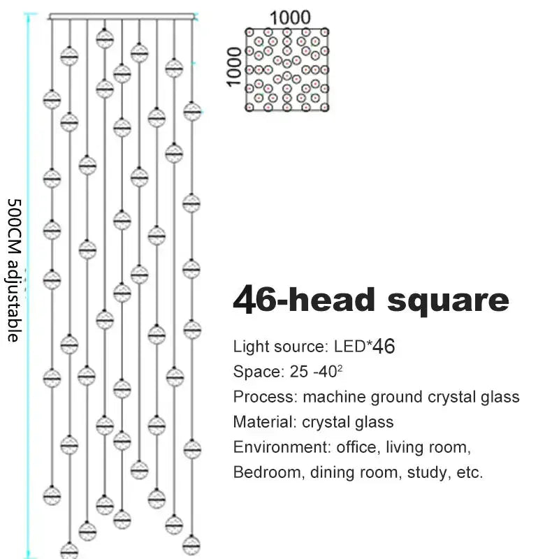 Modern crystal ball led chandelier with 46 machine-ground crystal glass spheres for living room decorbites crystal ball lighting