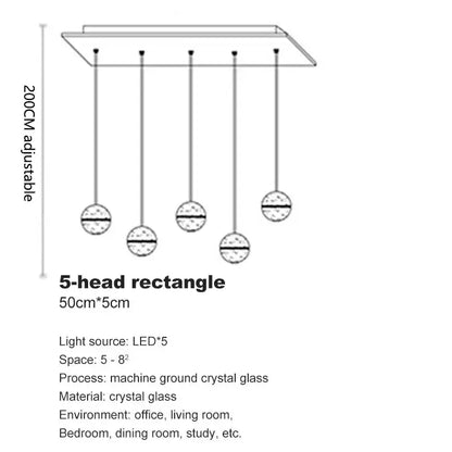 A modern 5-head rectangular pendant light with spherical crystal globes for living room decorbites crystal ball led chandelier
