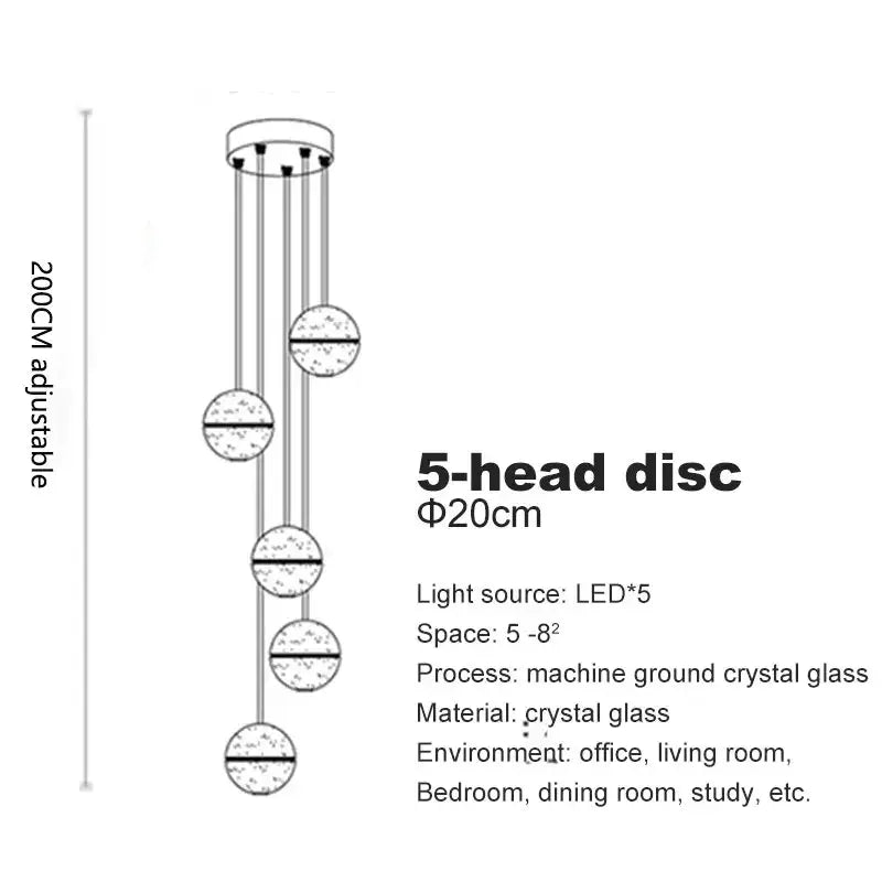 Modern crystal ball led chandelier with five crystal glass discs suspended by cables for living room decorbites crystal ball