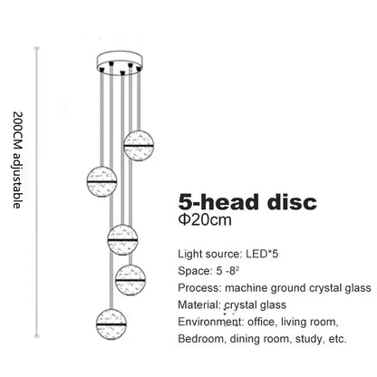Modern crystal ball led chandelier with five crystal glass discs suspended by cables for living room decorbites crystal ball