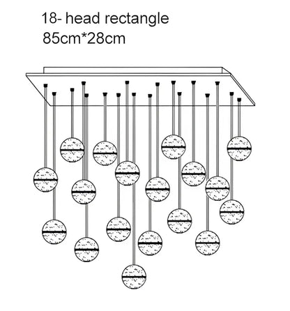 Modern rectangular ceiling fixture with 18 spherical glass globes in a crystal ball led chandelier for living room decorbites decor