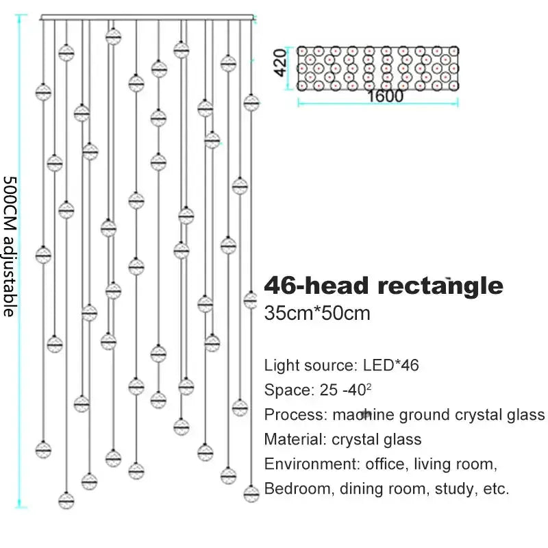 Modern crystal ball led chandelier with 46 led lights and machine-ground crystal glass beads for living room decorbites decor