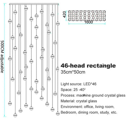 Modern crystal ball led chandelier with 46 led lights and machine-ground crystal glass beads for living room decorbites decor