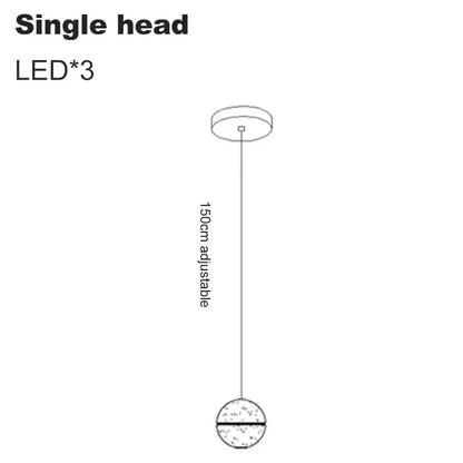 Modern crystal ball led chandelier single head pendant light with three leds and 150cm adjustable cord for decorbites crystal ball decor