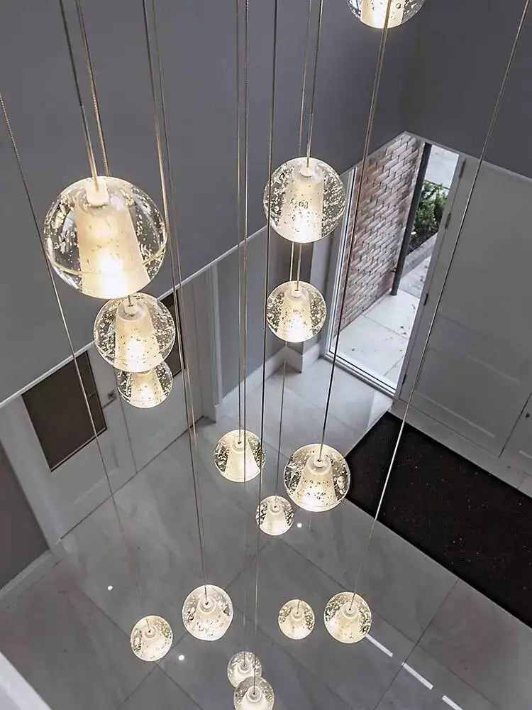 Modern crystal ball led chandelier with frosted textured glass and warm glowing interiors for living room decorbites crystal ball