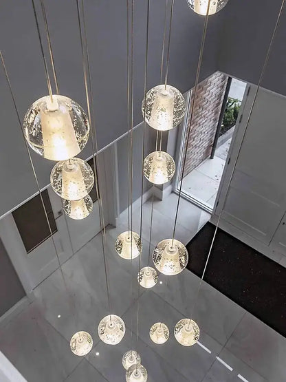 Modern crystal ball led chandelier with frosted textured glass and warm glowing interiors for living room decorbites crystal ball
