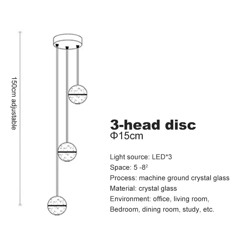 Modern crystal ball led chandelier featuring three-head disc pendant light with machine-ground crystal glass discs for decorbites crystal ball decor