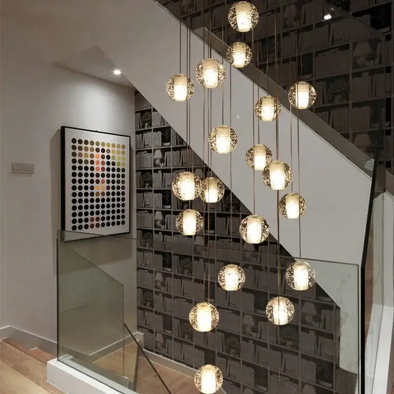 Modern crystal ball led chandelier with multiple spherical glass globe lights for living room decorbites crystal ball design