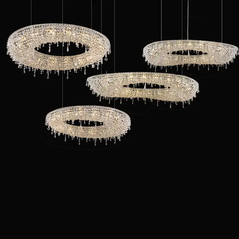 Modern crystal bird nest chandelier with cascading droplets and warm glow for dining room pendant lighting