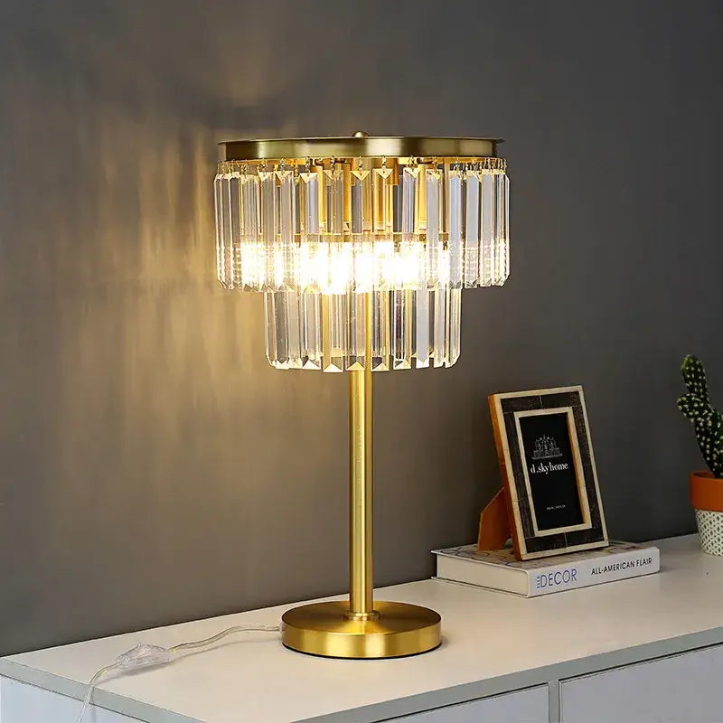 Modern crystal brass floor lamp with gold-toned table lamp and cascading crystal tiers for elegant living room decorbites crystal brass floor
