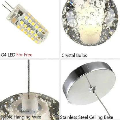 Modern crystal bubble ball pendant light with clear glass and stainless steel ceiling base for dining room decorbites crystal bubble