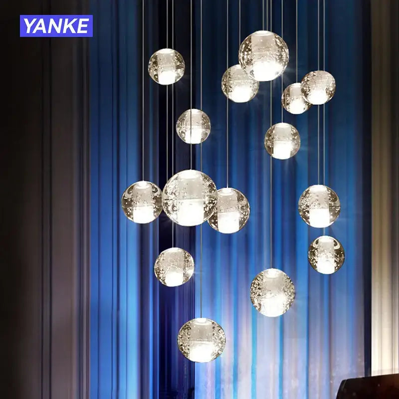 Modern yanke pendant light with multiple frosted crackled glass orbs by decorbites crystal bubble ball design