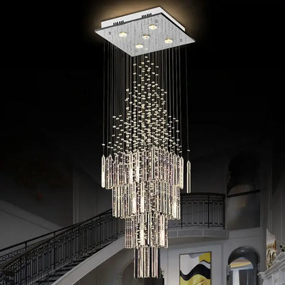 Modern decorbites crystal column chandelier with silver mount and clear glass tiers for living room lighting decorbites crystal