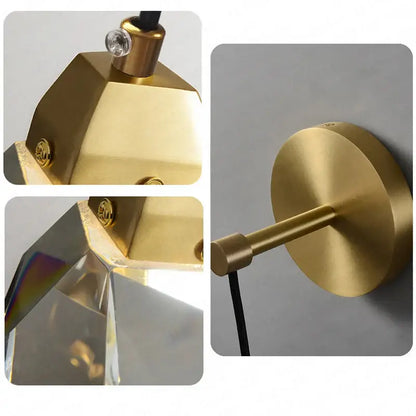 Modern crystal copper led wall lamp with gold finish and faceted crystal shade for bedroom and stairs decorbites crystal copper