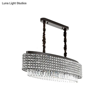 Elegant oval crystal encrusted bronze pendulum light with dark frame for dining room 110v 120v and 220v 240v use