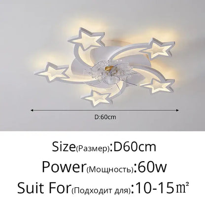 Modern crystal flower ceiling fan lights featuring a white fixture with central crystal design and five star-shaped fan lights