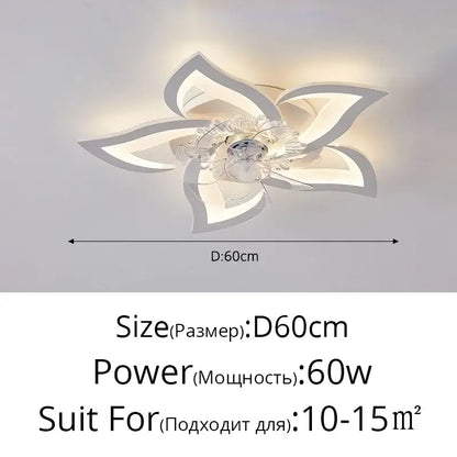 Modern crystal flower ceiling fan lights with six-petal white acrylic design and crystal accents for bedroom use