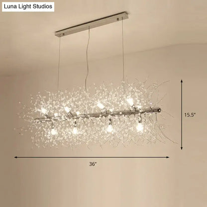 DecorBites modern crystal flower island ceiling lamp with silver-tone chrome and clear crystal branches for kitchen