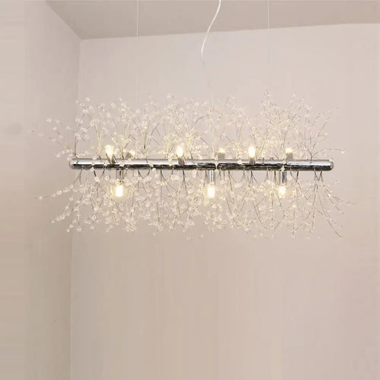 DecorBites modern chrome ceiling lamp with crystal branches and warm led lights for kitchen island lighting