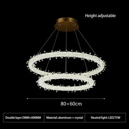 Modern crystal flower led chandelier with double-layer crystals and gold-toned mount for dining room decorbites crystal flower
