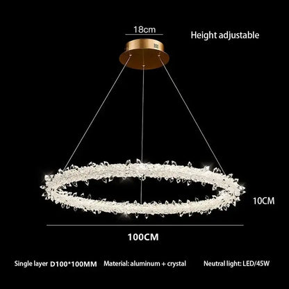 Modern crystal flower led chandelier with gold-toned aluminum mount and clear crystal accents for living room decorbites crystal flower