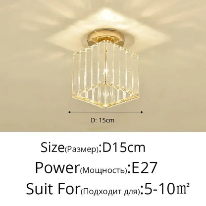 Gold-finished crystal glass nordic led chandelier with square design 15cm diameter for modern dining room decorbites crystal glass