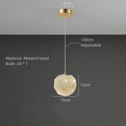 Modern crystal gold ceiling light 2 pack featuring spherical globe design with gold-toned crystal and adjustable chain mount