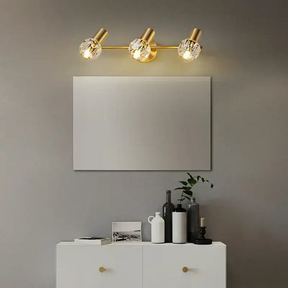 Modern crystal gold wall lamp with three crystal globe shades in gold tone for bedroom decorbites crystal gold wall lamp
