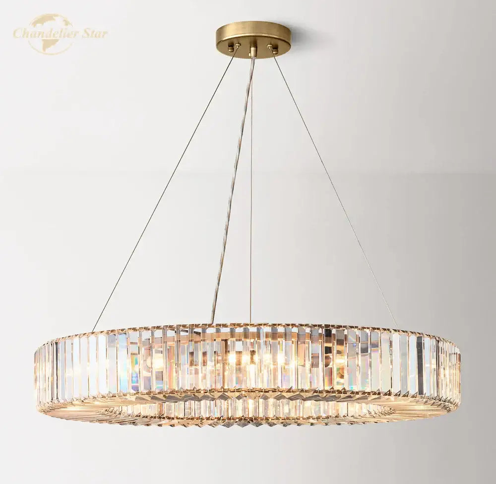 Modern crystal halo pendant light with gold metal frame and hanging crystal rods for dining room decorbites pendant light