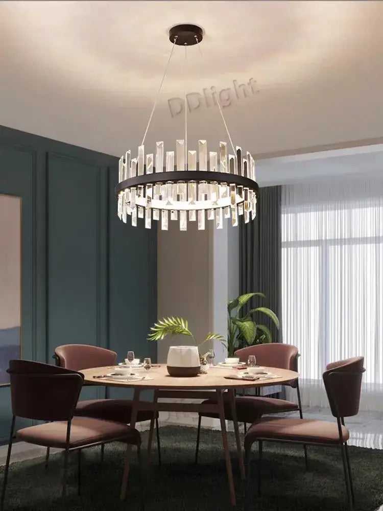 Modern black-framed pendant lamps with clear crystal rods for living room decorbites crystal industrial pendant lighting
