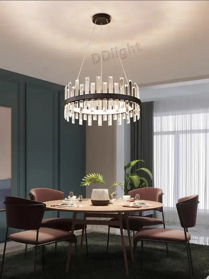 Modern black-framed pendant lamps with clear crystal rods for living room decorbites crystal industrial pendant lighting